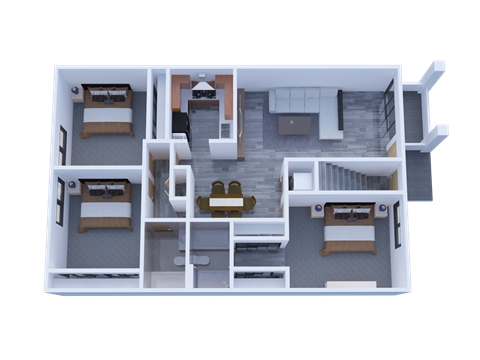 Floor plan for 3 beds, 2 baths, 1240 sqft